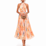 Séverine | Robe à Col Halter et Imprimé Aquarelle