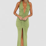 Gruyère – Robe Maxi avec Décolleté en V et Jupe Plissée