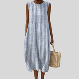 Robe en lin à rayures bleu clair