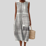 Robe noire et blanche avec patchwork à rayures