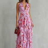 Corinne | Robe Longue à Décolleté Américain, Cascade de Roses