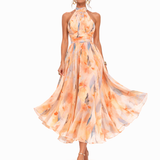 Séverine | Robe à Col Halter et Imprimé Aquarelle
