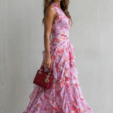 Corinne | Robe Longue à Décolleté Américain, Cascade de Roses