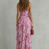 Corinne | Robe Longue à Décolleté Américain, Cascade de Roses
