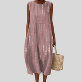 Robe en lin rose pâle à pois