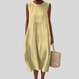 Robe en lin jaune avec effet froissé