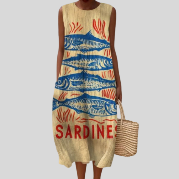 Robe beige avec imprimé sardines