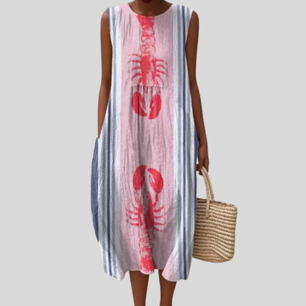 Robe rayée rose avec motif de homard