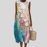 Robe turquoise-rose avec motif de fleurs en 3D