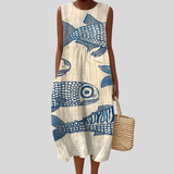Robe beige avec motif de poisson