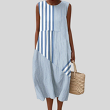 Robe patchwork à rayures bleu clair