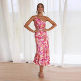 Cressier – Robe Maxi Asymétrique avec Motif Floral Délicat