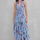 Corinne | Robe Longue à Décolleté Américain, Cascade de Roses