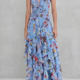 Corinne | Robe Longue à Décolleté Américain, Cascade de Roses