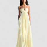 Montricher – Robe Maxi d'Été Plissée avec Décolleté Sans Épaules
