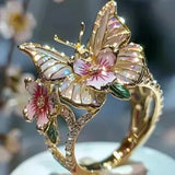 Bague en papillon brillant en nature avec zircon