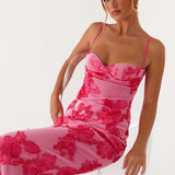 Echallens – Robe Maxi Brodée en Teinte de Rose
