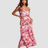 Cressier – Robe Maxi Asymétrique avec Motif Floral Délicat