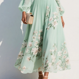 Simone | Robe Midi Vert Clair à Fleurs