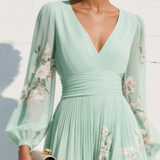 Simone | Robe Midi Vert Clair à Fleurs