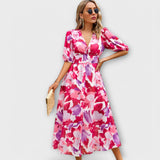 Robe Maxi Abstraite avec Manches Bouffantes