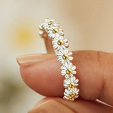 Bague réglable avec marguerite peinte à la main