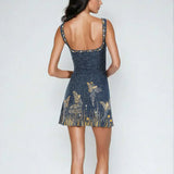 Territet – Robe Mini Bleue avec Imprimé Cosmique