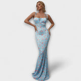 Thalia - Robe de bal à imprimé floral avec bretelles nouées