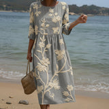 Ana - Robe midi avec motif de plantes et de fleurs