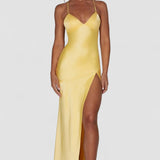 Corcelles – Robe Maxi en Satin avec Décolleté Haut