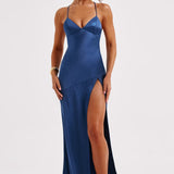 Corcelles – Robe Maxi en Satin avec Décolleté Haut